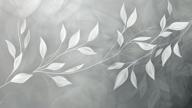 Foto folhas brancas elegantes sobre um fundo cinzento as folhas estão dispostas em um padrão delicado que é ao mesmo tempo visualmente atraente e calmante
