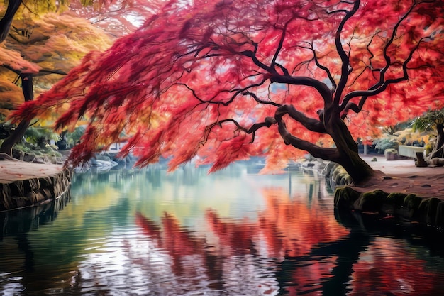 Folhas coloridas de bordo japonês Acer palmatum durante a temporada de momiji no jardim Kinkakuji, em Kyoto, Japão