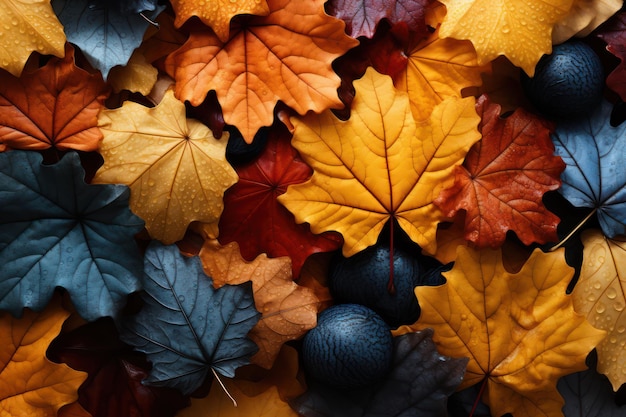 Folhas coloridas de outono no chão da floresta geradas por IA