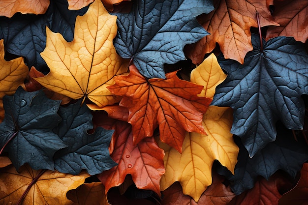 Folhas coloridas de outono no chão da floresta geradas por IA