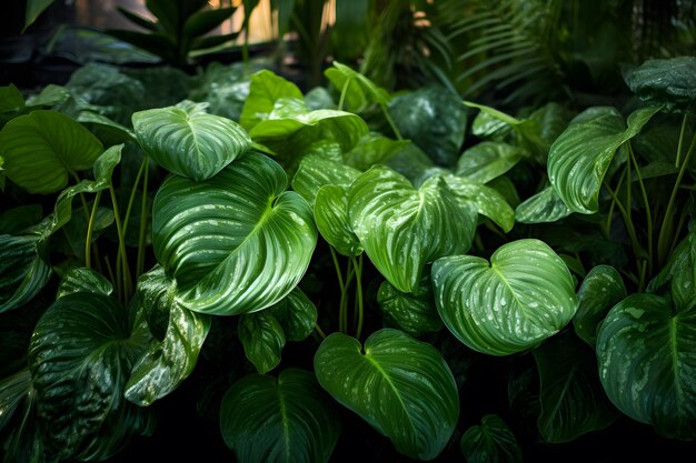Foto folhas da selva fundo maranta dieffenbachia monstera plantas tropicais bandeira planta bandeira