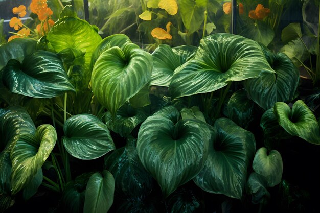 folhas da selva fundo maranta dieffenbachia monstera plantas tropicais bandeira planta bandeira