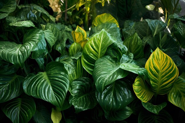 Foto folhas da selva fundo maranta dieffenbachia monstera plantas tropicais bandeira planta bandeira