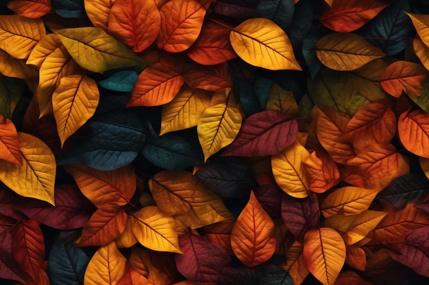 folhas de árvore de cores de outono em bacground preto completo