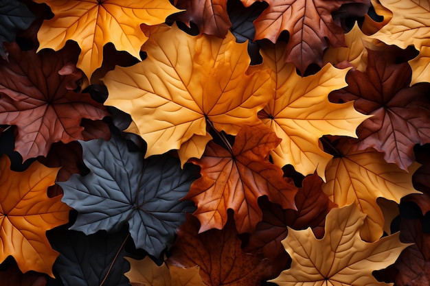 Folhas de bordo em tons vibrantes caem e dançam no cenário de outono