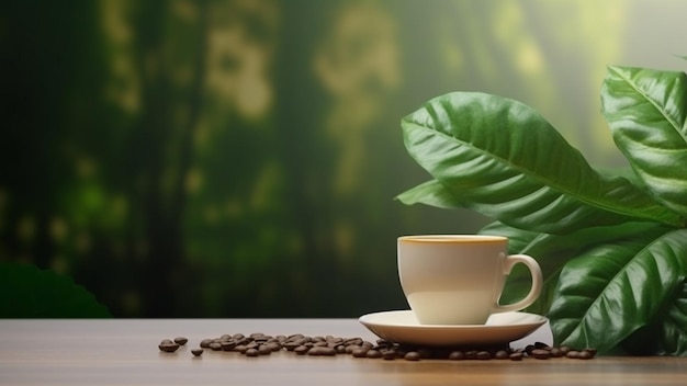 Folhas de café e fundo de espaço livre