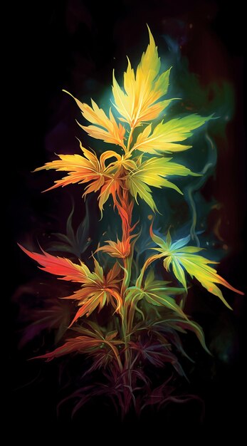 folhas de cannabis coloridas em fundo ai geradas