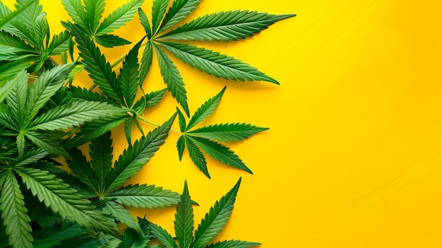 Folhas de cannabis em fundo amarelo