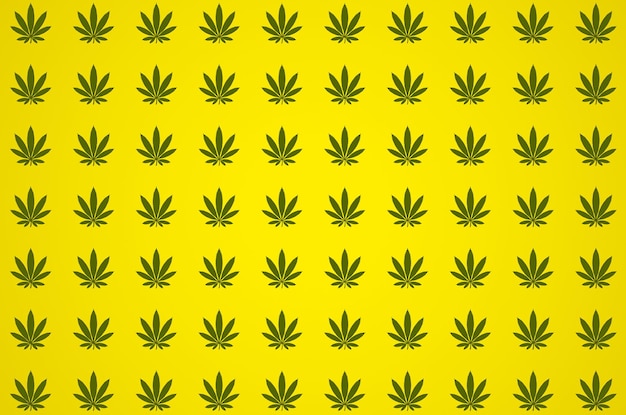 Folhas de cannabis em um fundo amareloPattern3D rendering