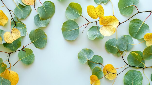 Folhas de eucalipto verdes frescas em fundo branco