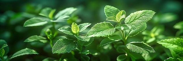 Folhas de menta frescas em close-up destacando o verde vibrante e detalhes texturizados ideais para temas de ervas