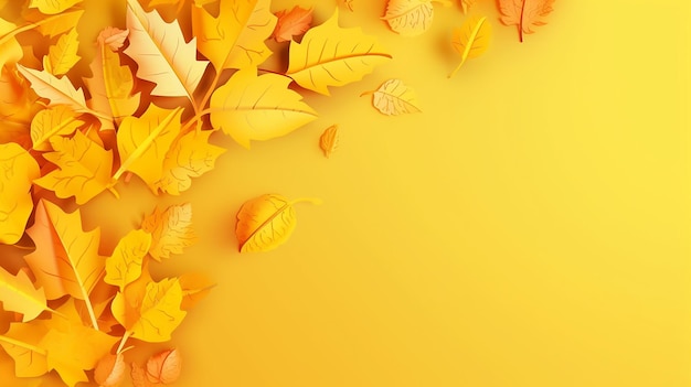 Folhas de outono amarelas em um fundo amarelo