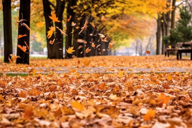 Folhas de outono caindo fotografia profissional gerada por IA