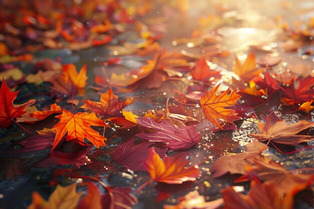 Foto folhas de outono coloridas a cruzar-se debaixo dos pés