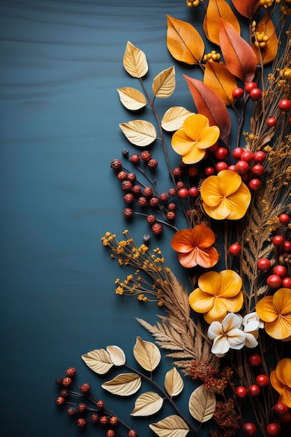 Folhas de outono coloridas em fundo criadas com uma IA generativa