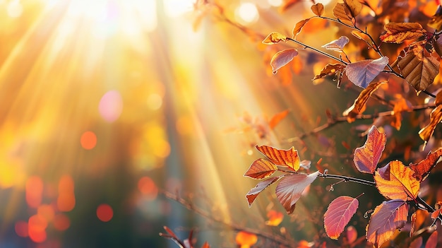 Folhas de outono coloridas nos raios do sol