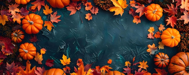 Folhas de outono e manchas de abóbora conceito de fundo cores de outono fotografia da natureza temas sazonais