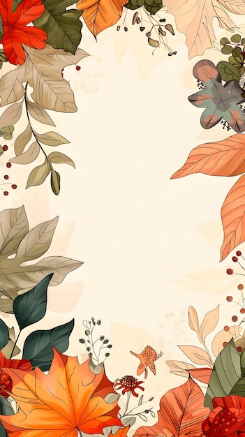 Folhas de outono e moldura floral para cartões de saudação e sazonais