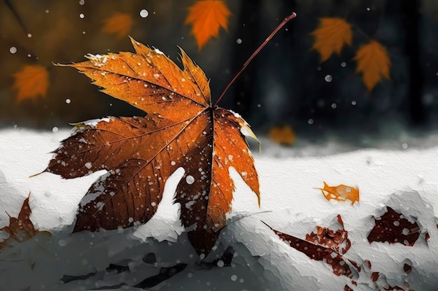 Folhas de outono e neve