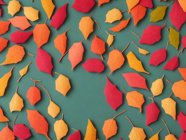 Folhas de outono em fundo pastel Banner sazonal com folhas cortadas em papel e espaço para cópia