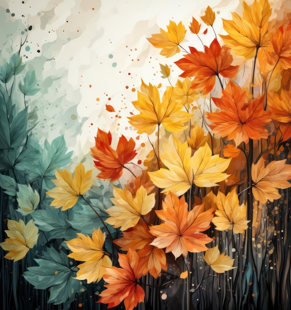 Folhas de outono em segundo plano Ilustração AI GenerativexA