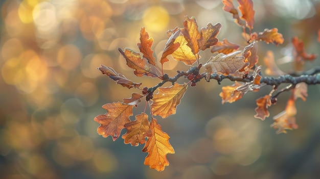 Folhas de outono em um dia ensolarado com fundo bokeh