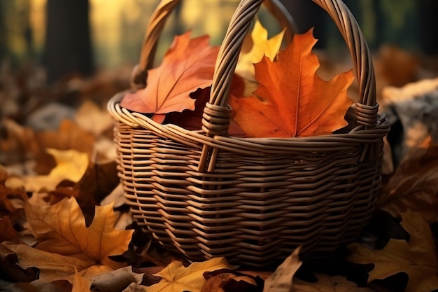 Folhas de outono em um fundo aquarela de cesta
