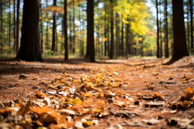 folhas de outono no chão em uma floresta