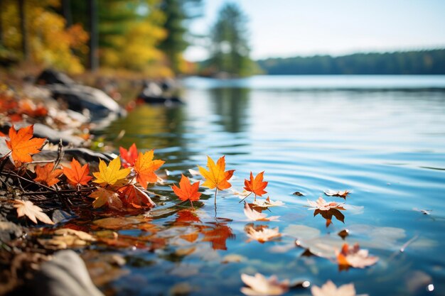 Foto folhas de outono no lago gerador de fotos por ai