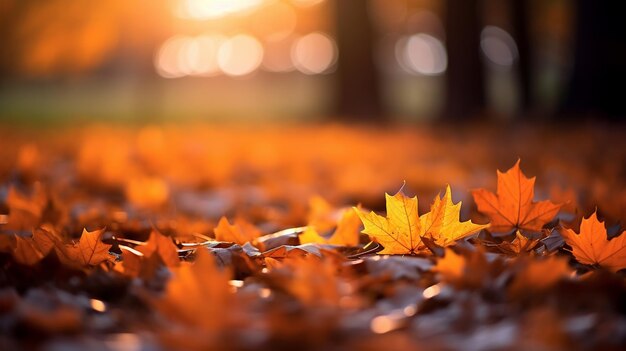 folhas de outono no parque borrado bokeh de fundo