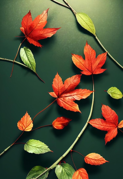 Folhas de outono vermelhas no fundo verde da queda Ai gerou arte