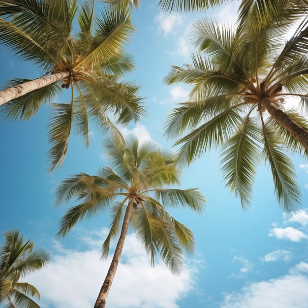 Folhas de palmeira de coco e céu azul