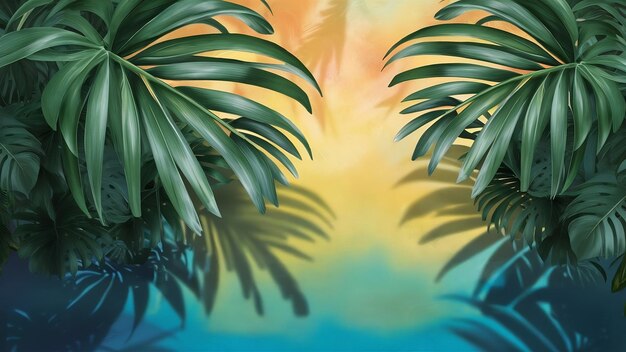 Foto folhas de palmeira de fundo sombras folhas de palma tropical em um fundo colorido vazio
