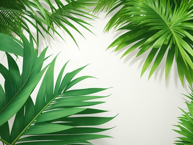 Foto folhas de palmeira e folhas de monstera isoladas no fundo branco
