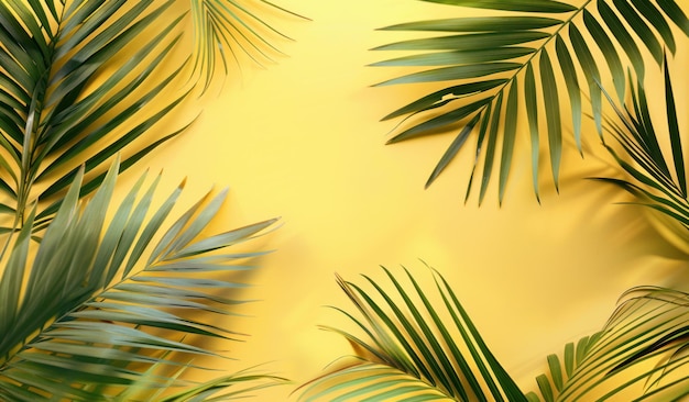 folhas de palmeira em fundo amarelo