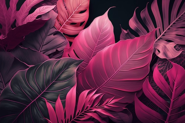 Folhas de palmeira rosa tropical ilustram o plano de fundo com padrão floral