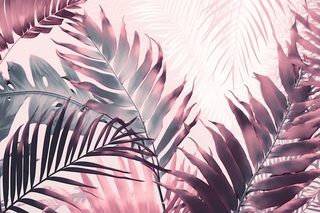 Folhas de palmeira rosa tropical ilustram o plano de fundo com padrão floral