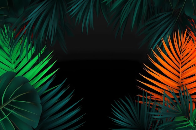 Folhas de palmeira tropical em cores holográficas de cores gradientes vibrantes Conceito de arte minimalista