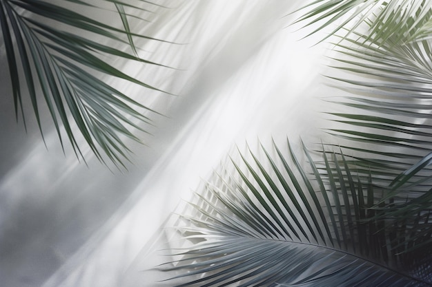 Folhas de palmeira tropical em cores pastel de gradiente claro conceito de arte mínima