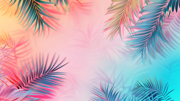 Foto folhas de palmeira tropical sobre um fundo pastel