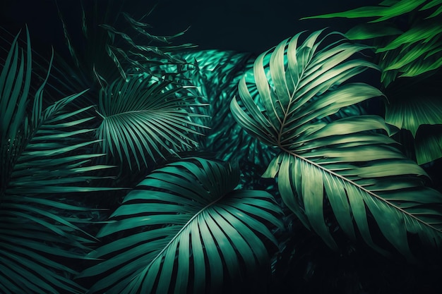 Folhas de palmeira verde fundo tropical Ilustração AI Generative