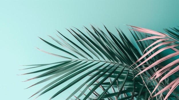 Folhas de palmeira verdes sobre um fundo azul