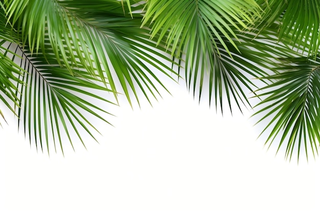 Folhas de palmeiras de coco tropicais isoladas em IA generativa branca