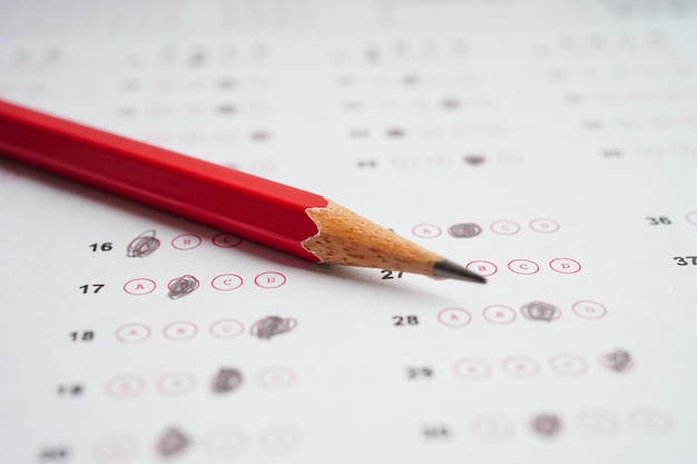Folhas de resposta com preenchimento de desenho a lápis para selecionar o conceito de educação de escolha