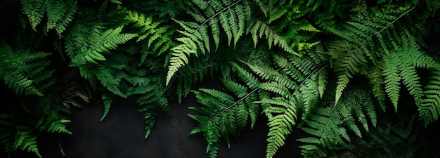 Folhas de samambaia à esquerda em fundo cinzento pedra negra escura mármore floral bandeira fronteira ecológica