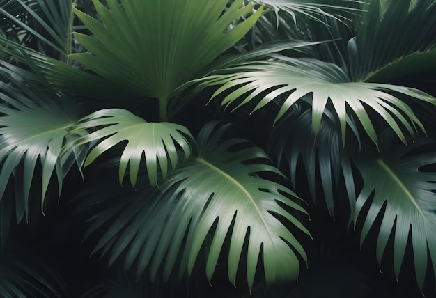 Folhas densas de palmeiras tropicais verdes