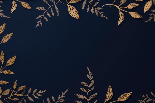 folhas douradas castanhas fundo azul marinho com espaço de cópia