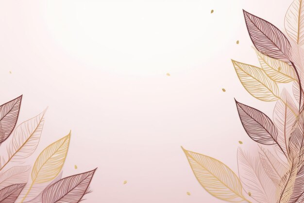 Folhas douradas castanhas fundo rosa com espaço de cópia