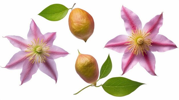 Folhas e brotos de flores frescas de clematis rosa