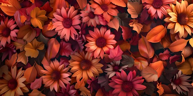 Foto folhas e flores de outono no fundo